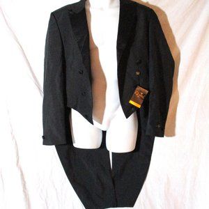 NWT NEW EJ SAMUEL Tuxedo Blazer Jacket Suit Tails 40L BLACK Formal Sport Coat